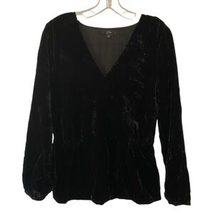 J. Crew Black Velvet Faux Wrap V-Neck Blouse Size 8